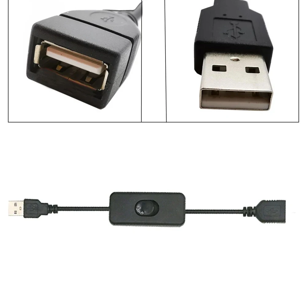 สายเคเบิล USB 2ชิ้นพร้อมสวิตช์ต่อสายเคเบิลเปิด/ปิดสำหรับหลอดไฟ USB พัดลมจ่ายไฟสายอะแดปเตอร์ทนทานหูฟัง USB