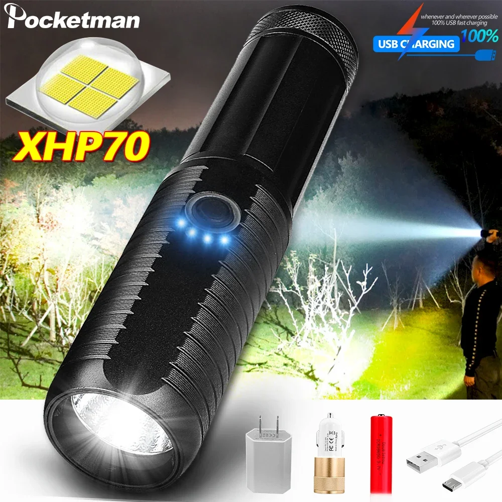 

Super Powerful LED Flashlight LED Torch USB Zoomable Tactical Torch 26650 Rechargeable Battery Camping Hunting Lantern