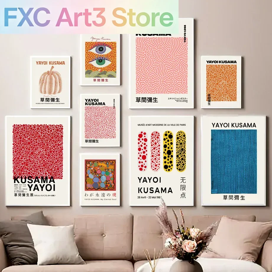 Frameless 1PCS  Canvas paintingYayoi Kusama Abstract Pumpkin Lines Wall Art Canvas Painting Japanese Posters and Prints Wall Art