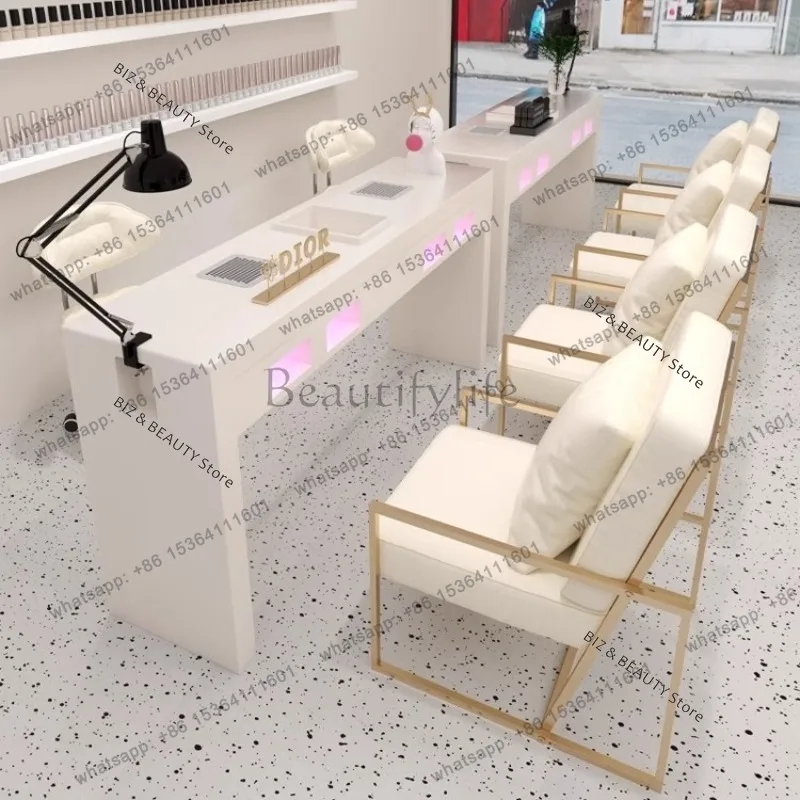 FG Cream-style Manicure Nail Tables Japanese Vacuum Cleaner with Baking Lamp Socket Nail Tables Simple Salon Furniture Salon JTN