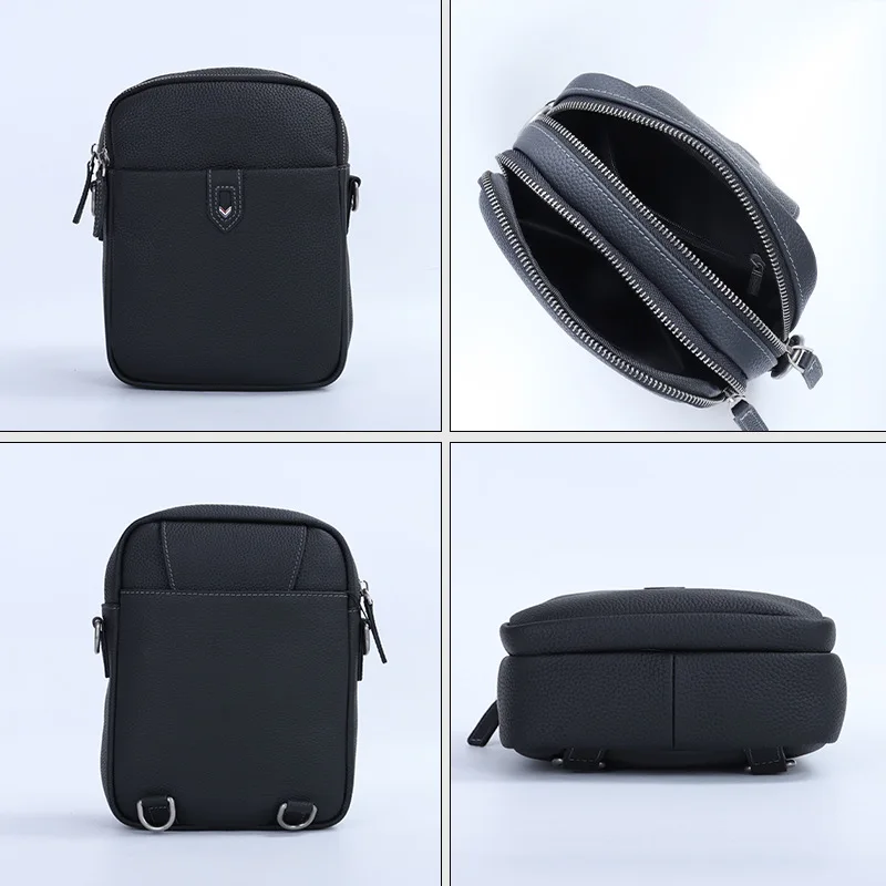 Real Leather Man Chest Bag Phone Pocket Cross Body Shoulder Fanny Pack Fashion Small Handbag Outdoor Crossbody Messenger Bags