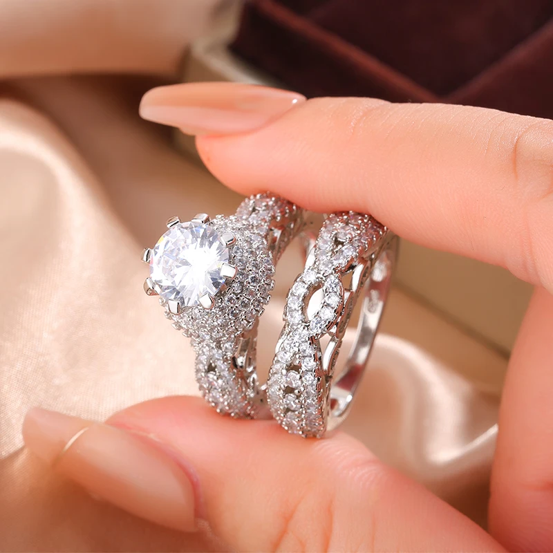 

Великолепные обручальные кольца из 2 шт./компл. для женщин, роскошные кольца с кристаллами кубического циркония ААА, модные ювелирные изделия высокого качества