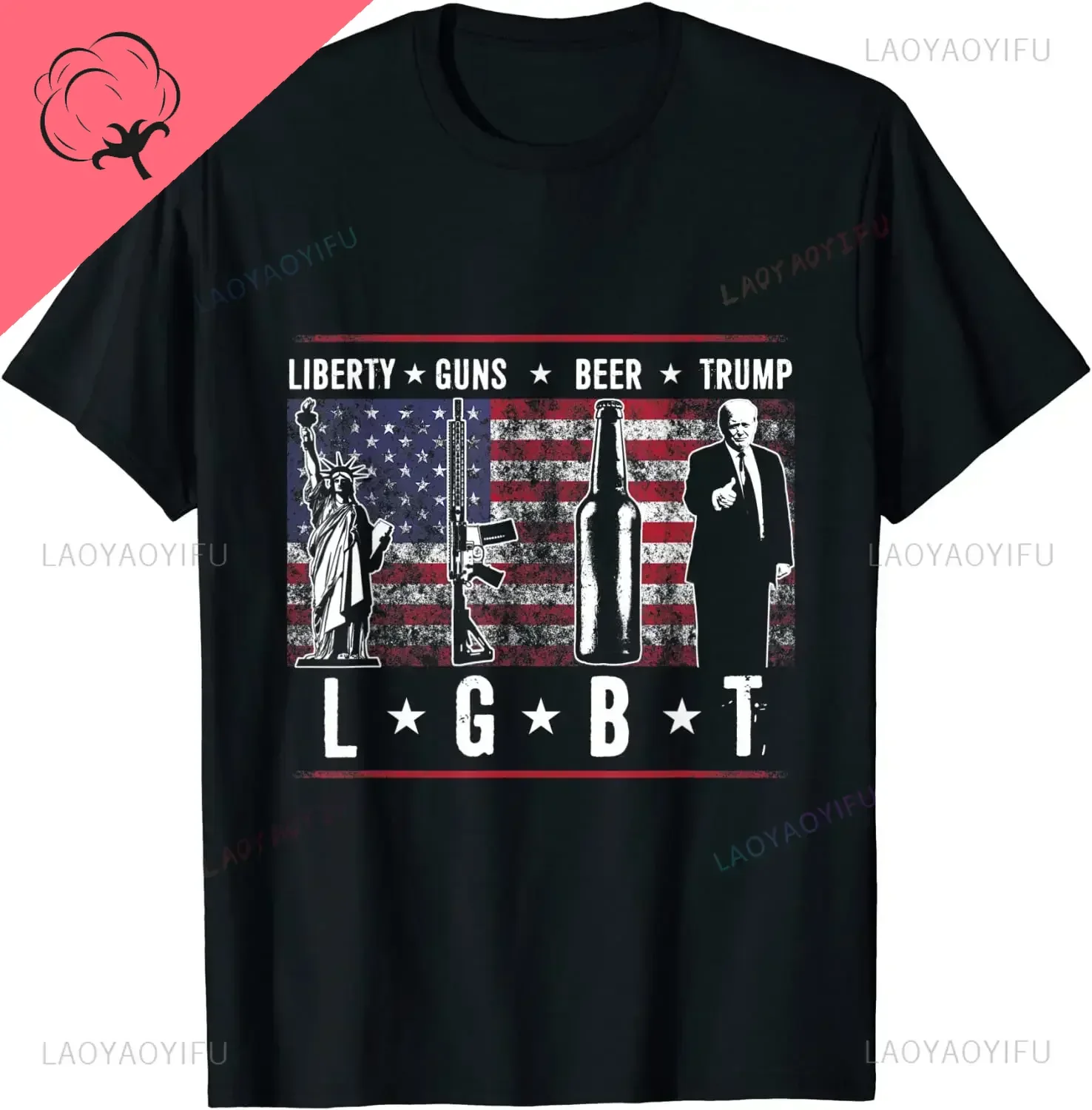 Cool Gift LGBT Parody Liberty Guns Beer Trump TShirt Tops Tees Brand Casual Men T Shirts Men Clothing Graphic T Shirts Cotton