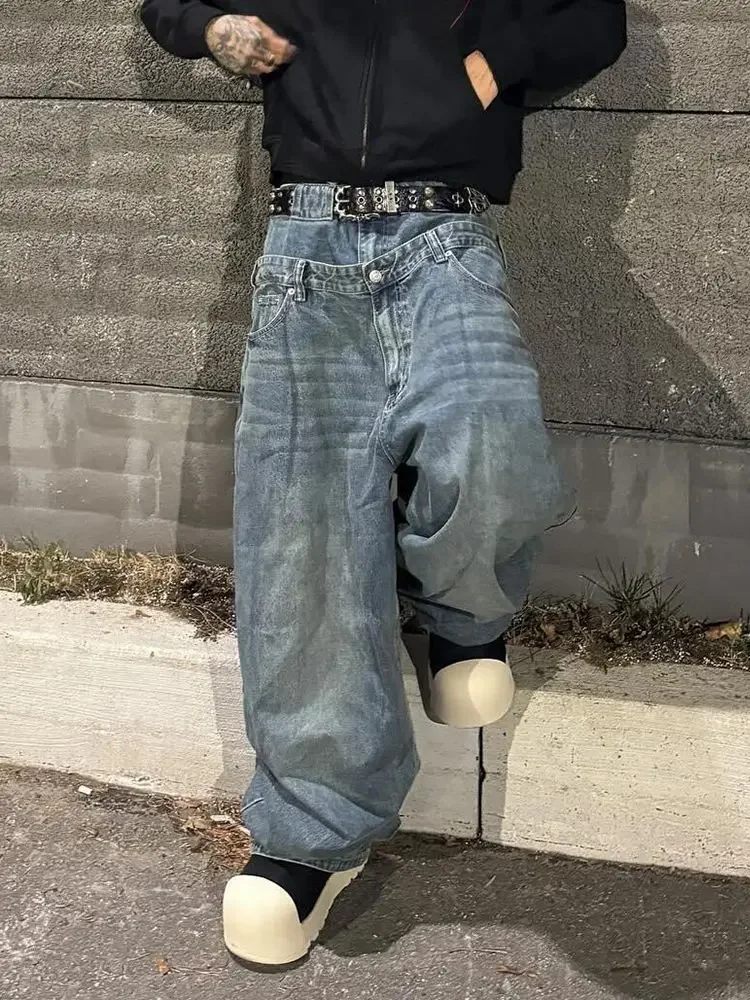 2025, amerikanische Damenjeans mit doppelter Taille, Y2k-Retro-High-Street-Lazy-Style-Bodenhose mit weitem Bein für Männer und Frauen
