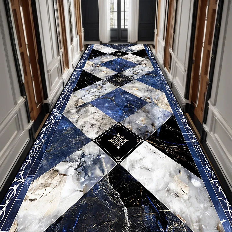 

Luxury Marble Long Corridor Carpet Hall Runner Decor Non-slip Washable Stairway Rugs European Style Aisle Floor Mat Customizable