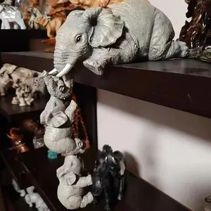 3 PCS/Đặt tượng trưng cho Voi được vẽ bằng tay, Mẹ có kích thước đầy đủ và hai em bé treo trên rìa của kệ hoặc bàn, nhựa 8 Bán hàng động vật chính trong nhựa - 1