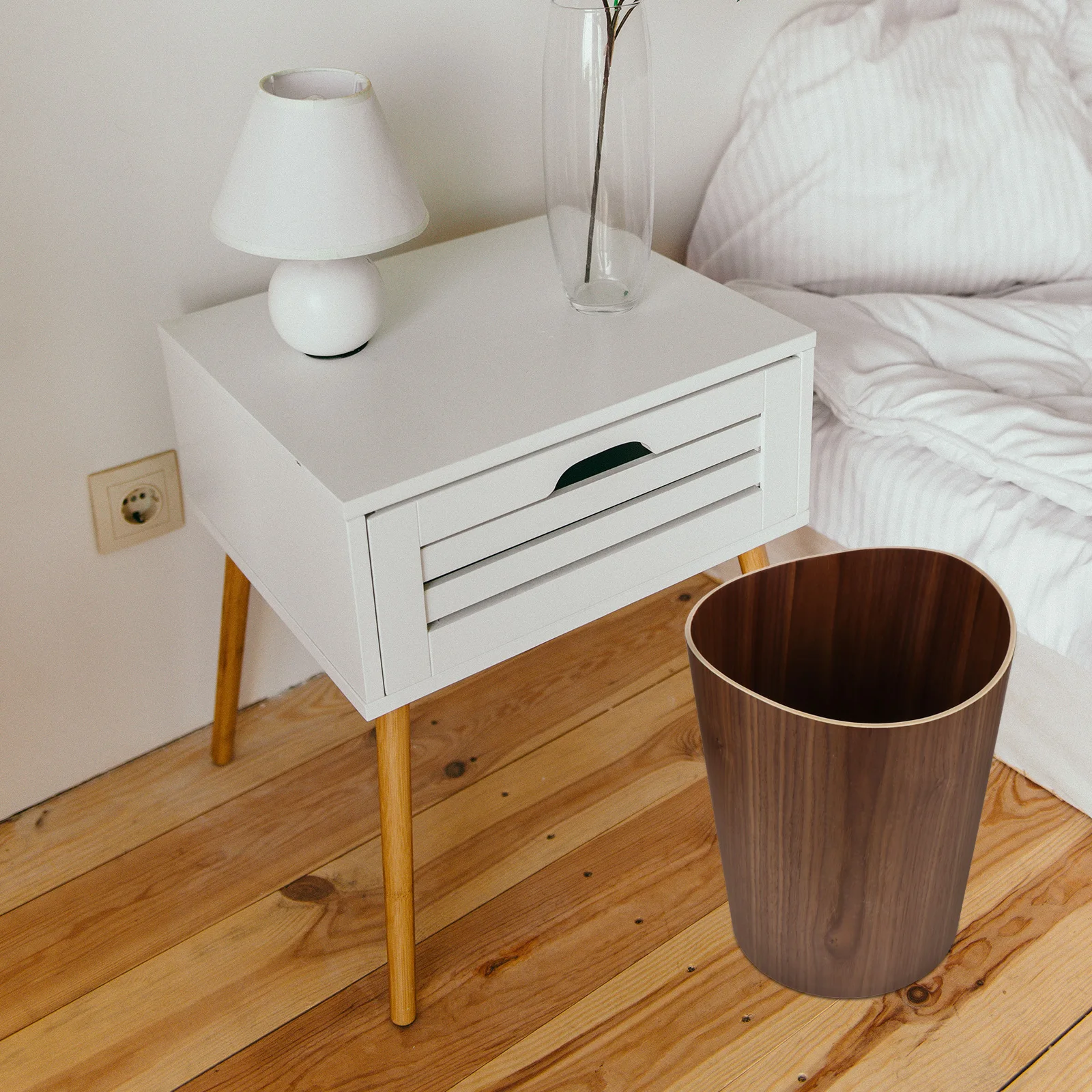 

Wooden Trash Can Waste Basket Farmhouse Garbage Walnut Dark Vintage Decor Nordic Style Kitchen Container Use Easy Wash