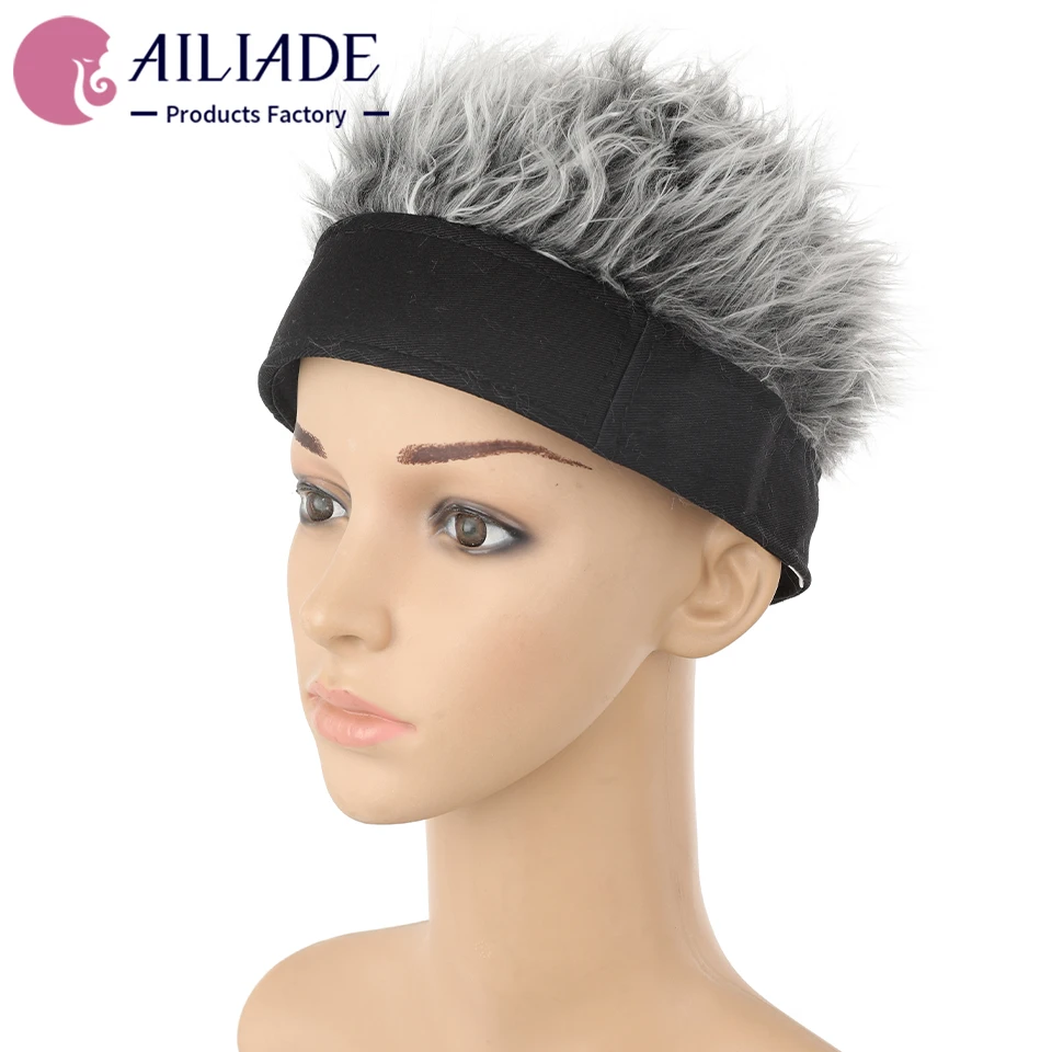 AILIADE Synthetic Wig Hat For Men Women Beanie Wig Hat Fun Short Hair Caps Breathable Soft for Party Daily Use