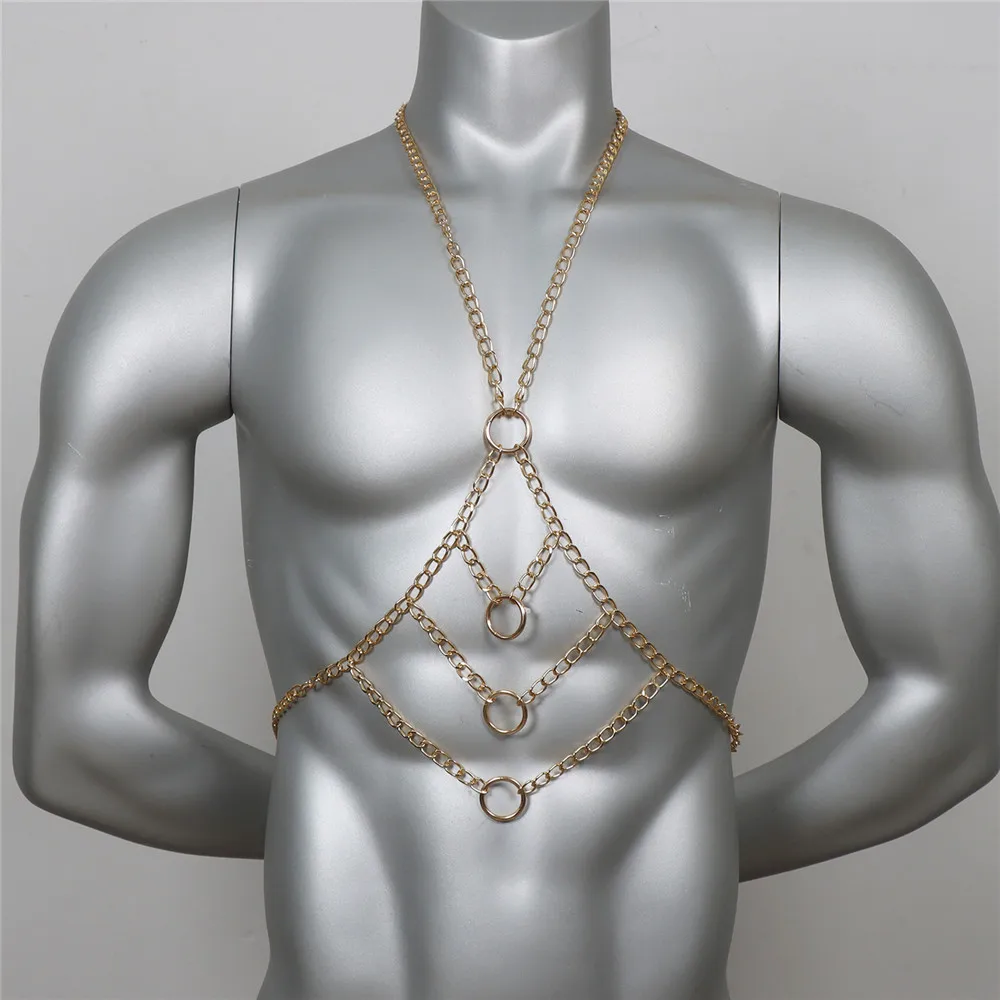 Goth Body Harness Chain Men Sexy Chest Top Punk Fashion Metal Chain Nightclub Festival Party Jewelry Gothic Accessories