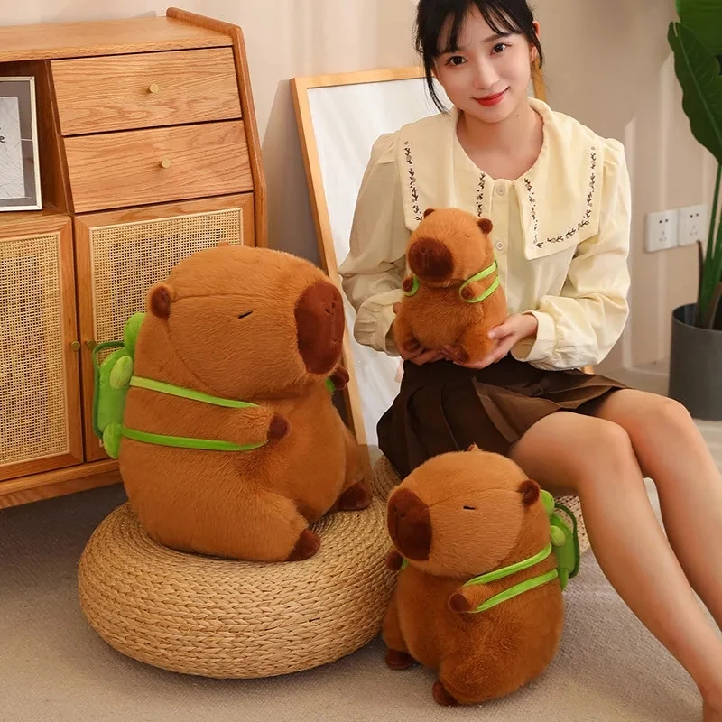 Capybara-peluche con mochila de tortuga, muñeco de simulación de Anime Fluffty, lindo muñeco de animales de peluche, regalo de Navidad, juguetes para niños