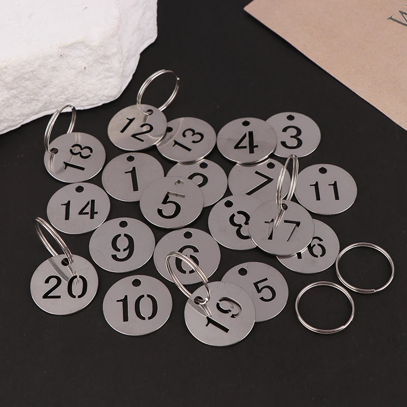 20 Pcs Labels Round Rings Suitcase Identifiers Hanging Keys Numbered Stainless Steel Number Plate Key Label Tags Chain