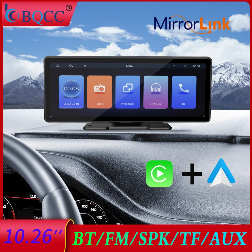 

BQCC 10.26'' Universal Portable Car Player Carplay Android Auto Mirrorlink BT AUX Video Player Wireless Carplay Screen Car Radio