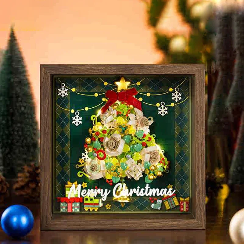 Animation Cartoon Christmas Window Photo Frame Version Building Block Toys Desktop Ornaments Girls Birthday Gifts Peripherals