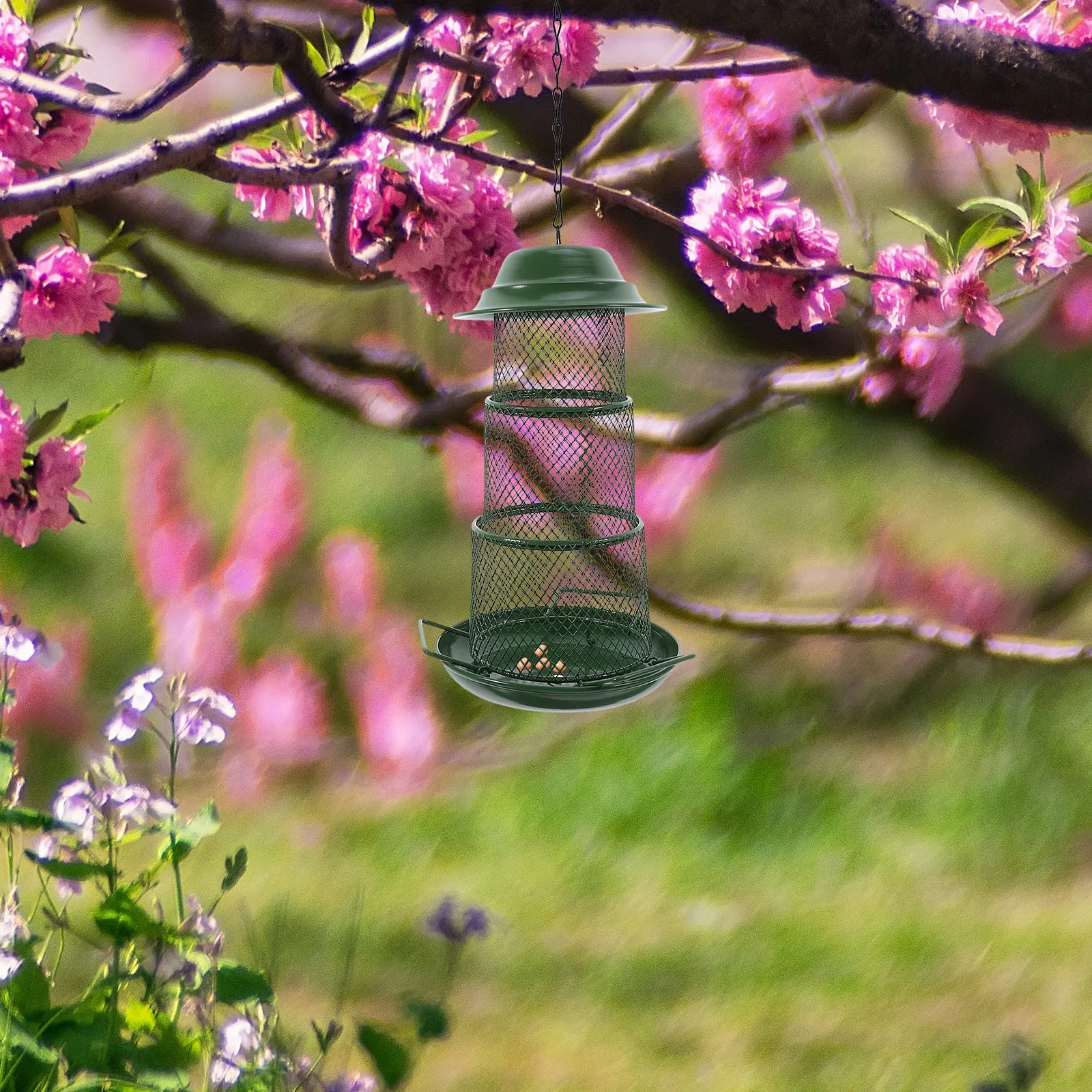 

Feeder Single Layer Square Hanging Hook Mesh for Outdoor Balcony Patio Garden Space Saving Platform Bird Feeder