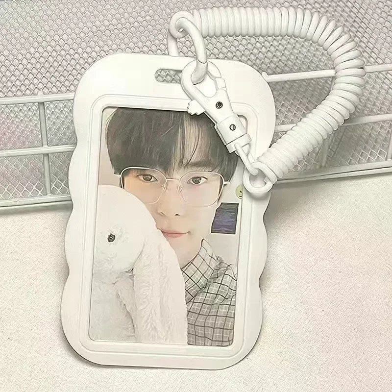 ABS Slide Kpop Photo Card Holder Anti-lost Keychain 3 Inch INS White Idol Protective Case Bag Bus Cards Sleeves Supplies