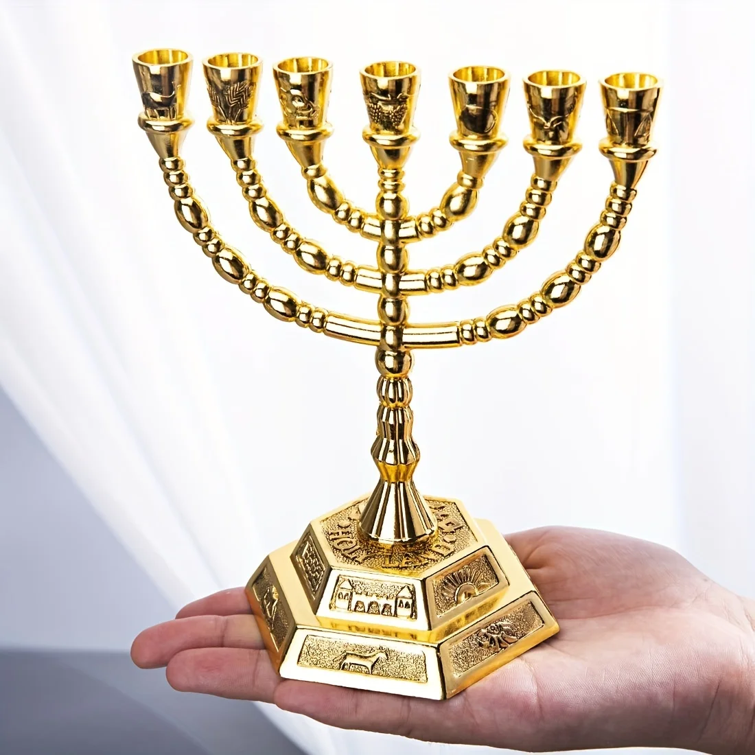 Jerusalem Temple 7-Section Jewish Candle Holder, Menorah Atmosphere Decor, Table Living Room Table Decor, Hanukkah Candle Holder