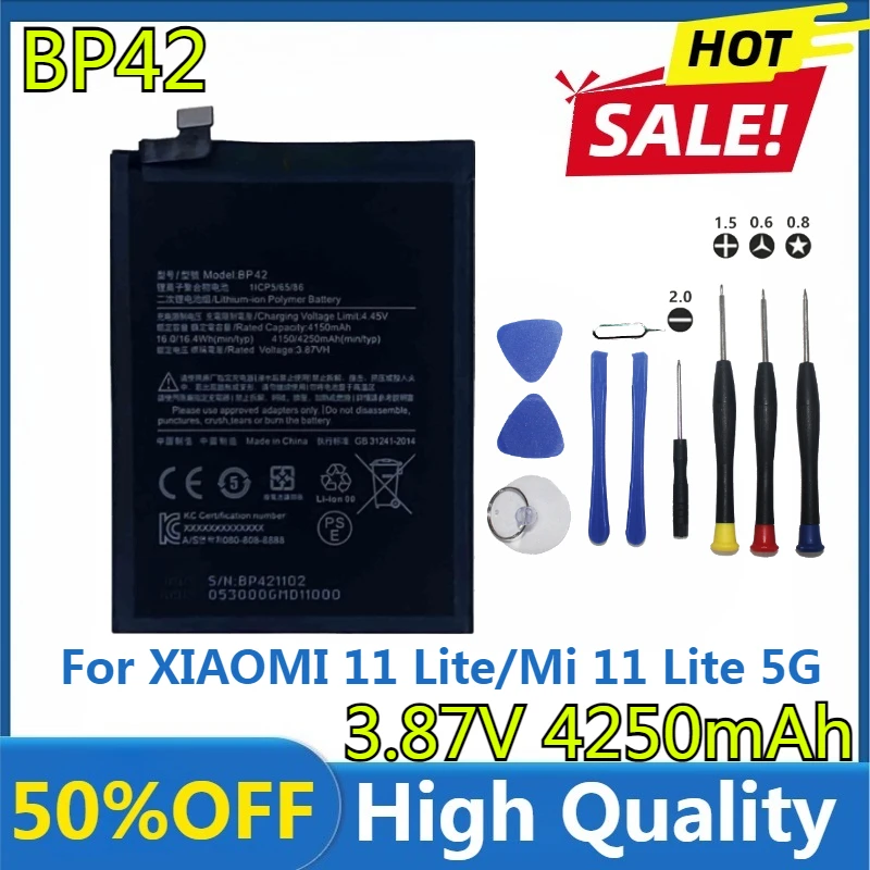 

BP42 New High Quality Battery BP42 4250mAh for XIAOMI 11 Lite/Mi 11 Lite 5G NE /2109119DG Battery +Tools