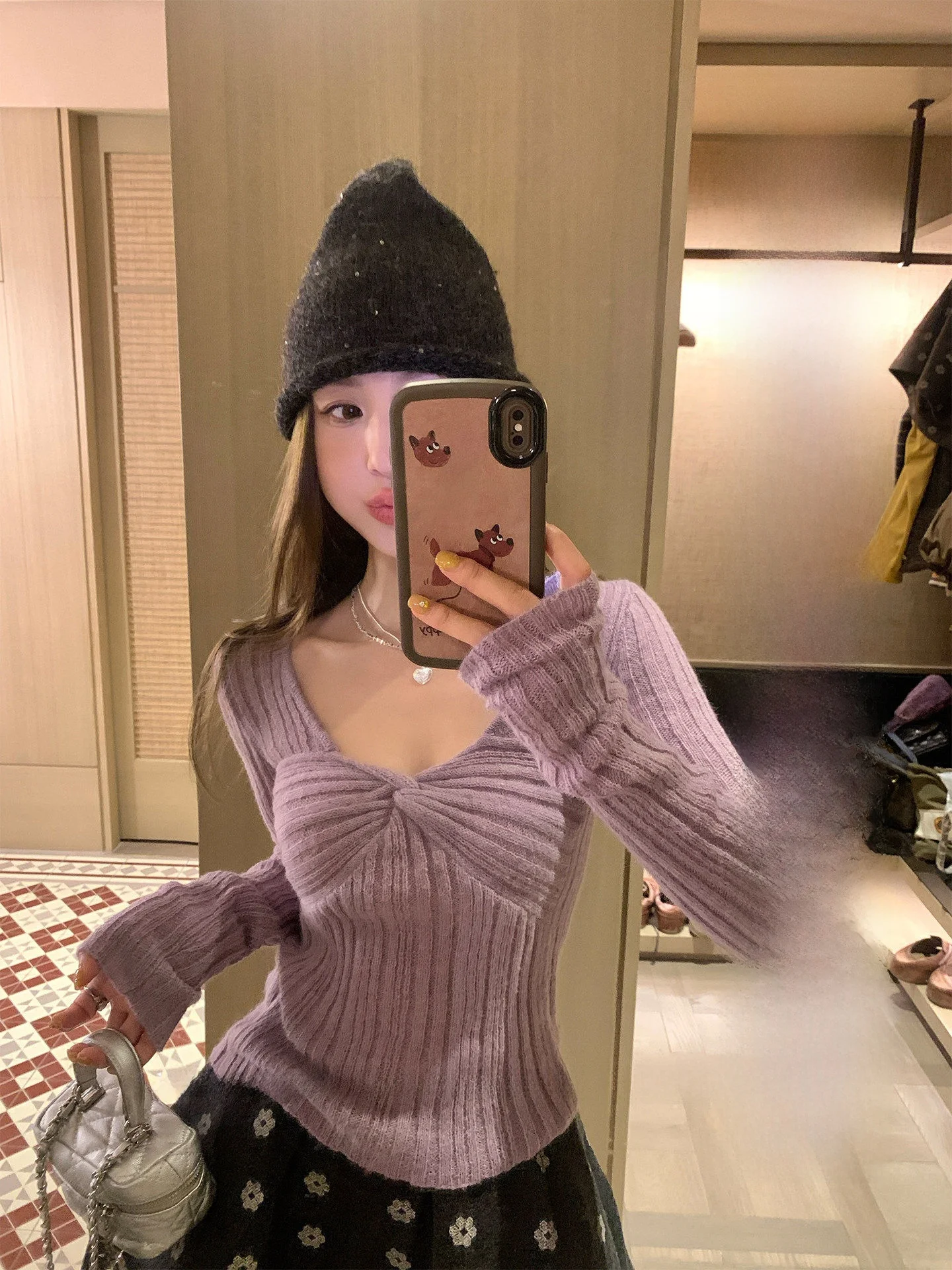 

V-Neck Knitted Sweater Women's Long Sleeve Twist Knot Texture Layering Spring 2026 New Style Casual Comfortable Fit Knitwear