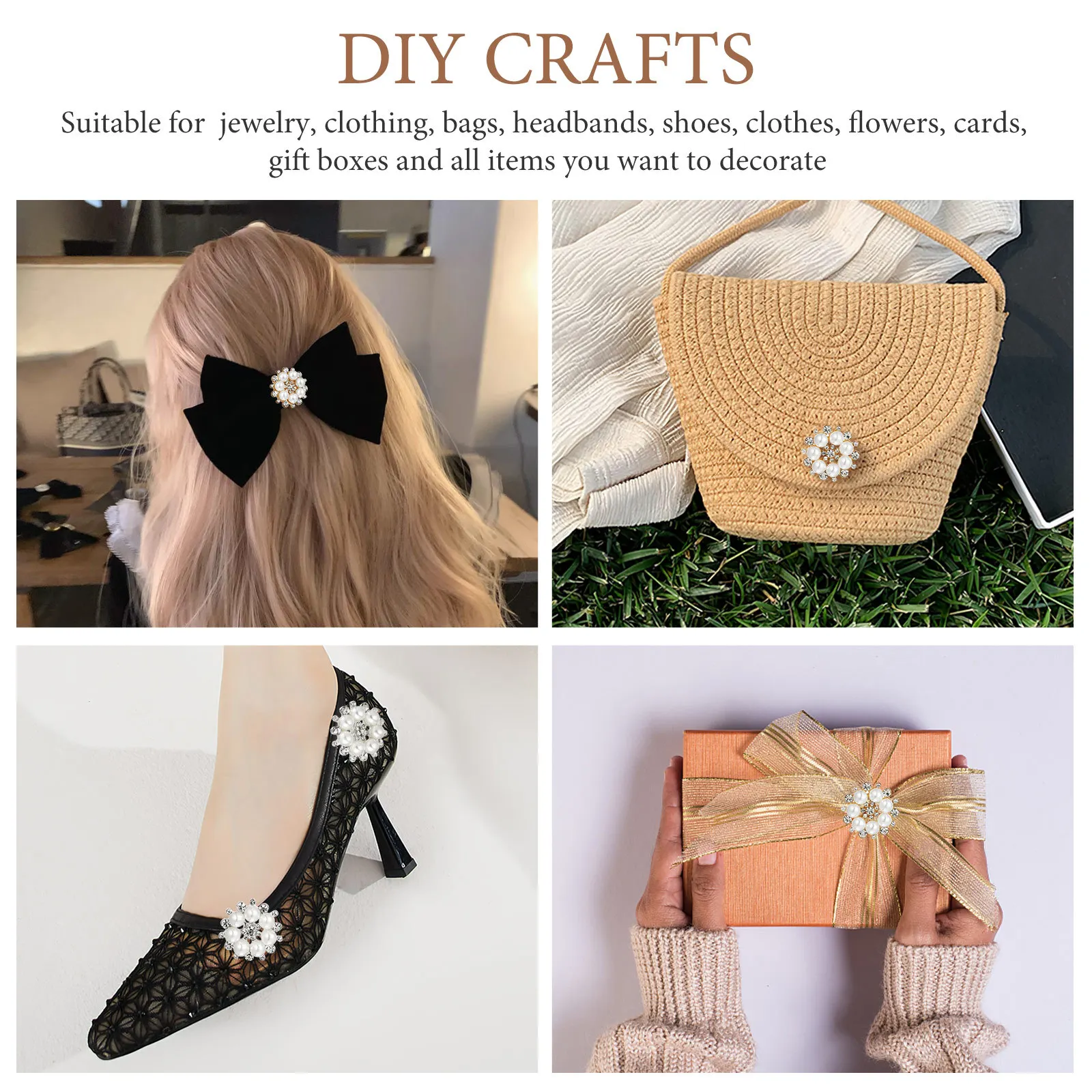 

20Pcs Rhinestone Pearl Buttons Flower Craft Embellishments DIY Sewing Accessories for Clothes Hats Shoes Bags Handmade Projects