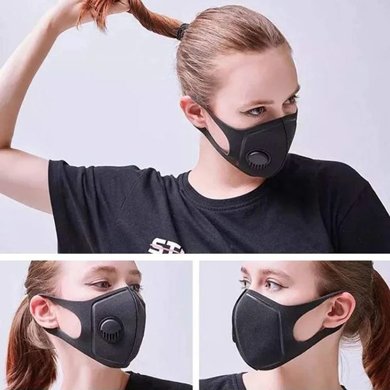 ZK30 Black Anti Dust Face Protective With Breathing valve Washable Cotton  Reusable Cover Anti Fog Haze Respirator Men Women