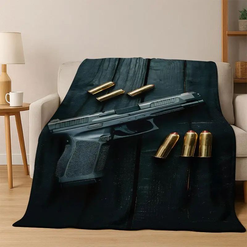Gun Pistol Ammunition Bullet Cartridge Flannel Blanket Soft Warm Throw Blanket for Bedroom Living Room Bed Travel Camping Picnic