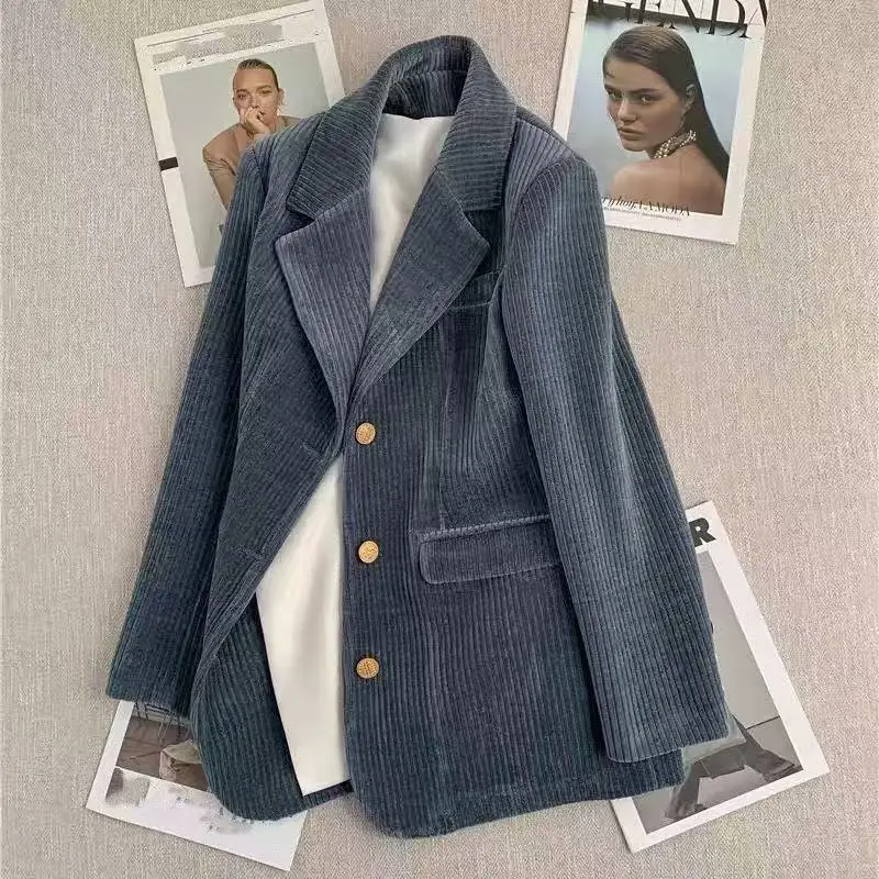 Slimming Effect Velvet Business Suit Jacket Women's Loose Casual Style Fashionable Korean Version Spring 2025 Polyester Fiber
