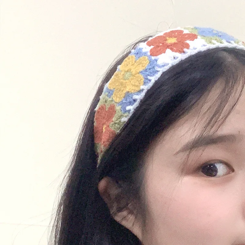 Small Fresh Colorful Embroidered Weaving Headband Girls Show Off Face Small Flower Versatile Wide Edge Headband Hair Accessories