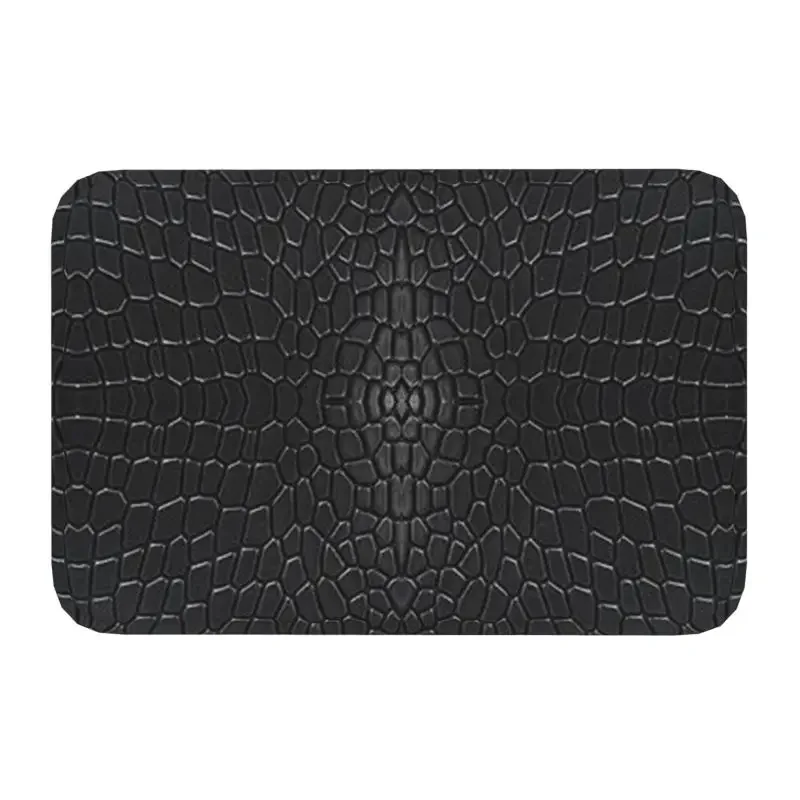 Black Crocodile Skin Leather Doormat Non-Slip Kitchen Bathroom Mat Bedroom Balcony Floor Door Entrance Carpet Rug