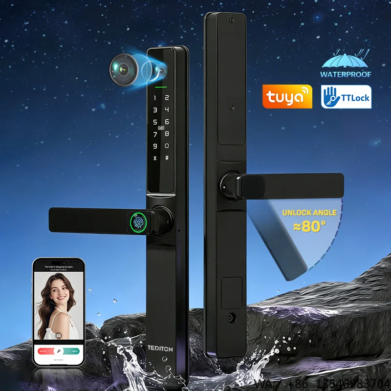 2026 AI Visual  Video Intercom Slim Narrow Frame WiFi 8 Languages Biometric Remote Unlock Digital Smart Door Lock