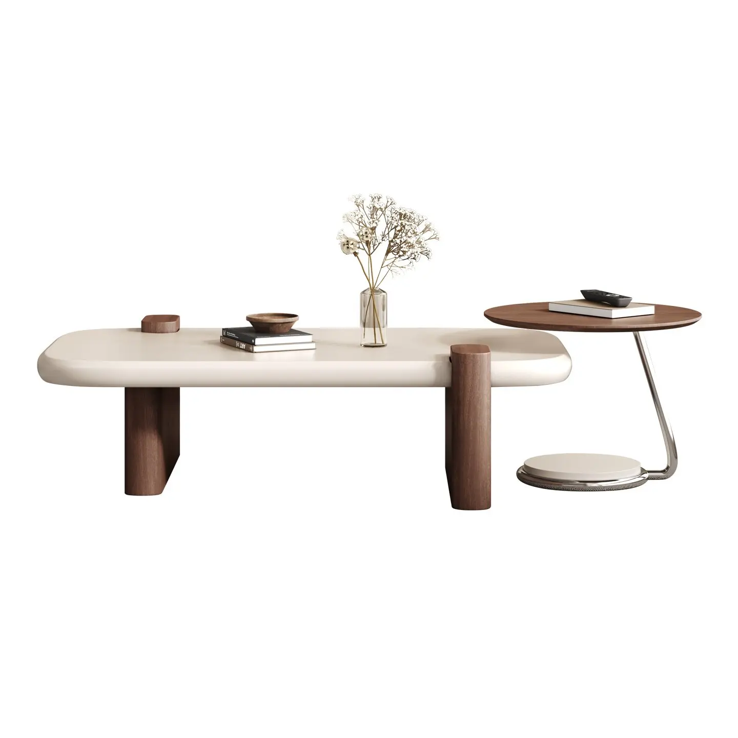 

# Walnut-Black Mid-Century Minimalist Coffee Table Combo: Versatile for Living Rooms, Small Homes & Modern Decor Schemes
