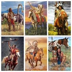 Full Square Drill 5D Diamond Painting Indian Warrior Riding Horses DIY Diamond Embroidery Cross Stitch Rhinestones Home Decor