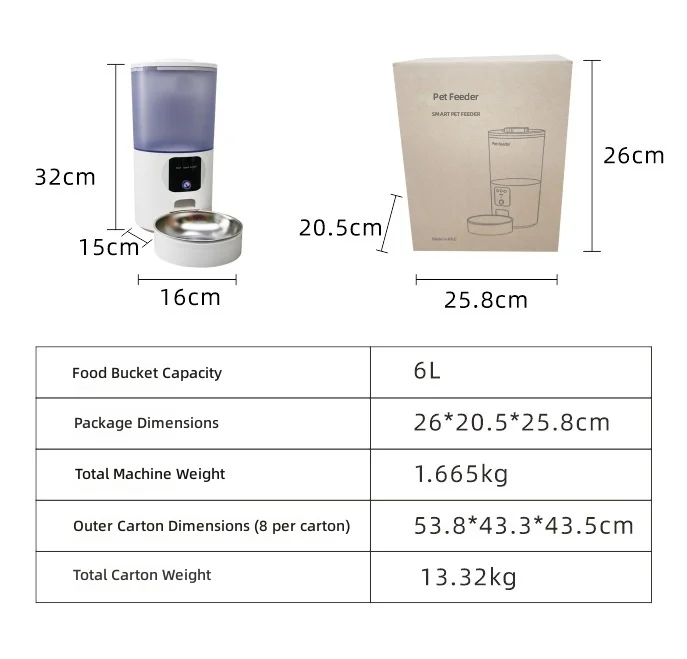 WiFi Pet Feeder, 6L Large Capacity, No Jamming, Remote Control, Timer, Smart Feeding, Camera, Automatic Pet Food Dispenser