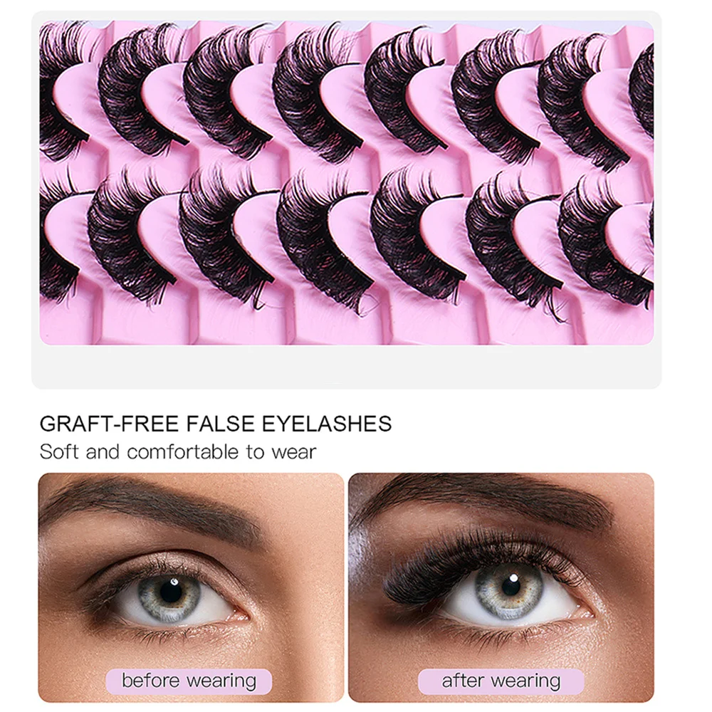 10 Pairs Lashes Thick Curly Dramatic Volume False Eyelashes Natural Look Russian Strip Lashes Extension For Stage Party Festival