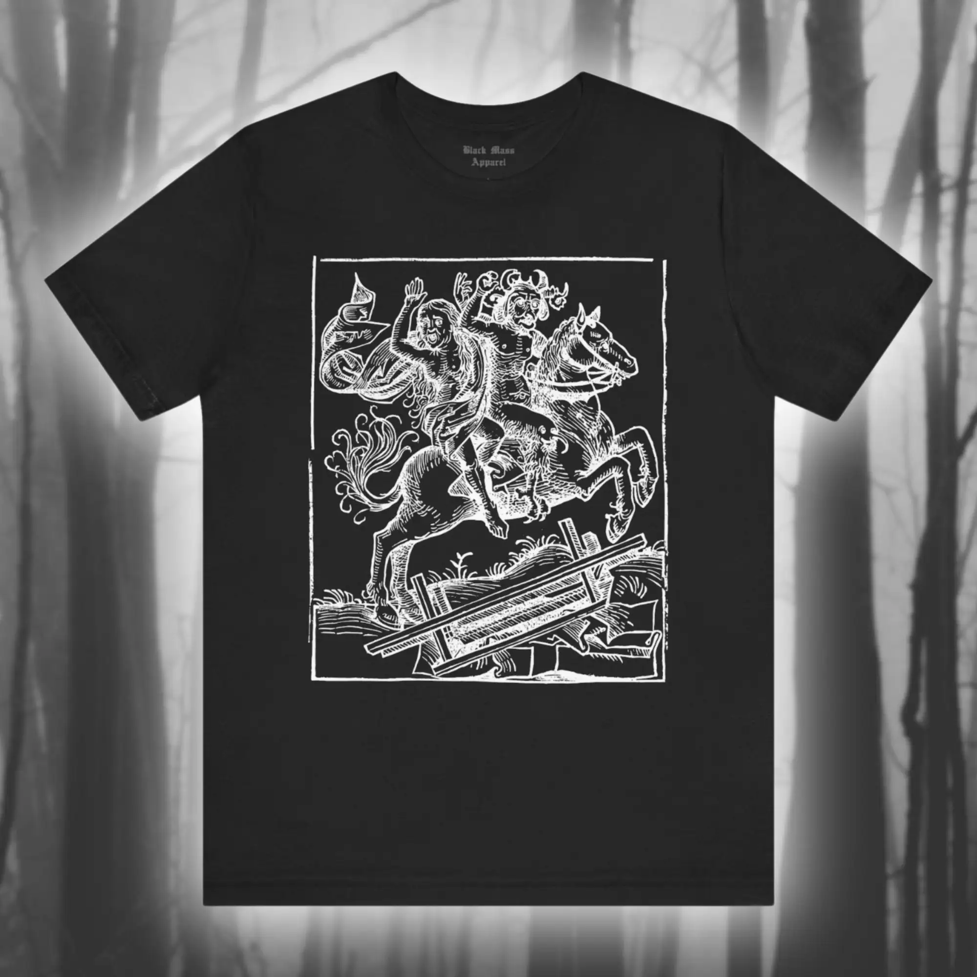 Witch of Berkeley Occult WoodcuT T Shirt Vintage Witchcraft Black Magic Creepy Medieval Jersey