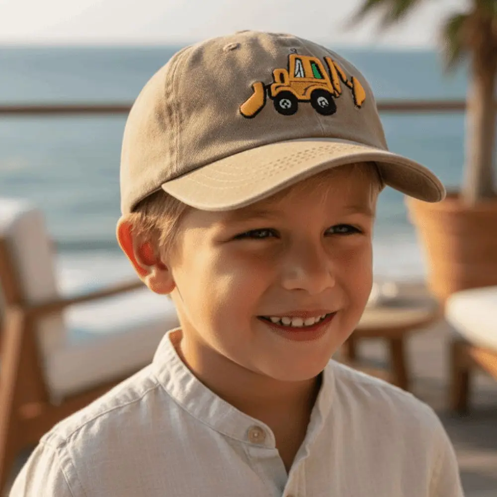

Дышащая бейсболка для детей с вышивкой экскаватора, регулируемая, из стираного хлопка, легкая, с мультяшным рисунком