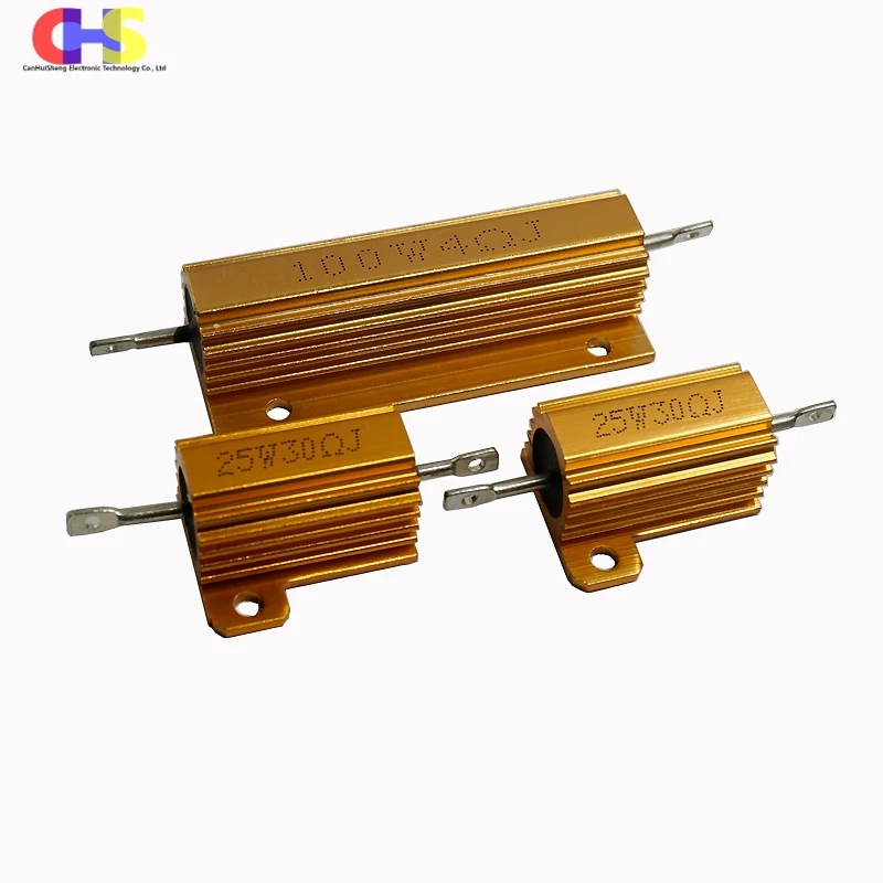 Resistencia de carcasa de aluminio dorado de alta potencia RX24 5w 10w 25w 50w 100W 1r 10r 22r 50 100r 1K 10K 100k resistencia de disipación de calor