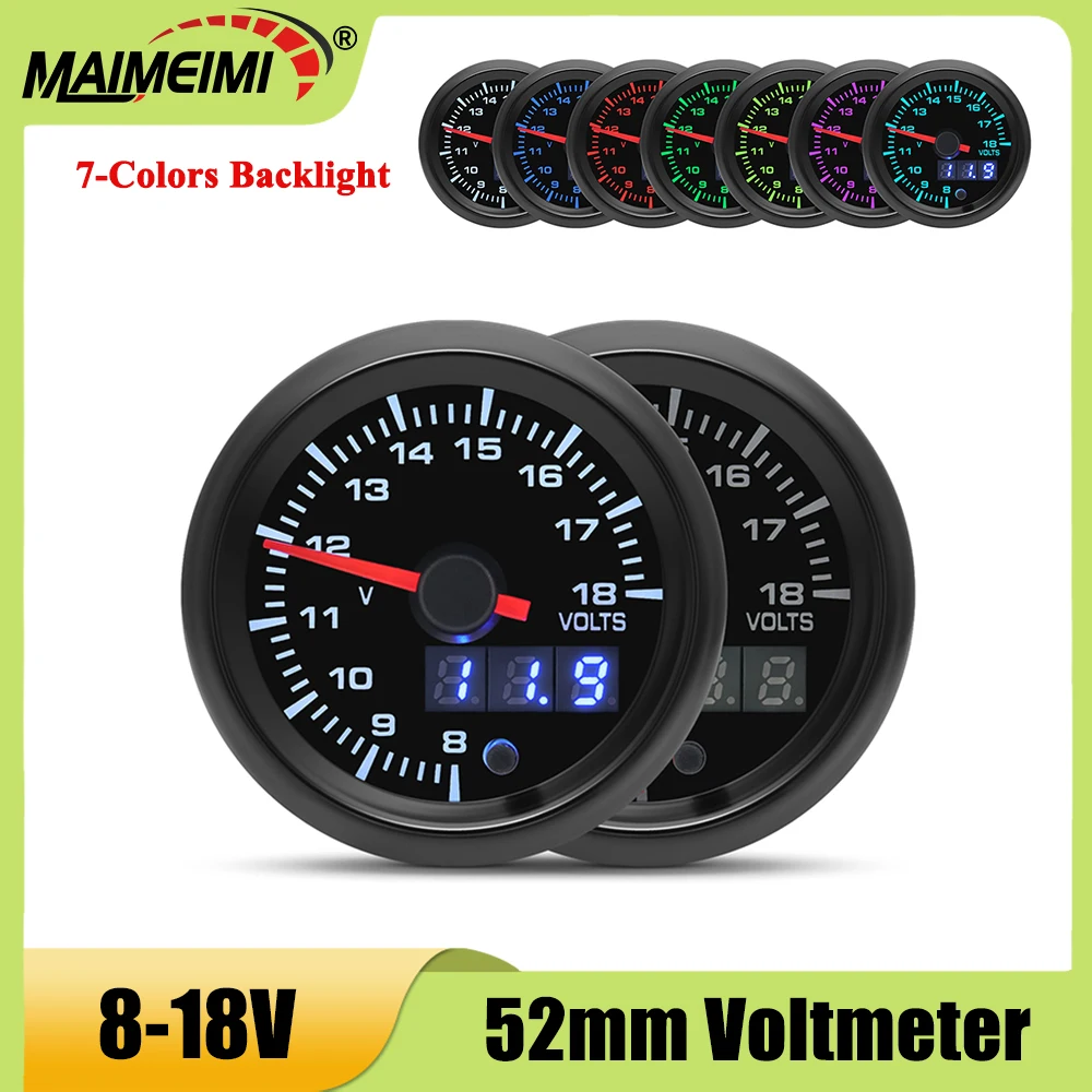 

52 мм автомобильный датчик 8-18 В, универсальный измеритель напряжения для автомобиля 12 В, лодки, морской яхты, грузовика, авто вольтметр 2 дюйма, вольтметр