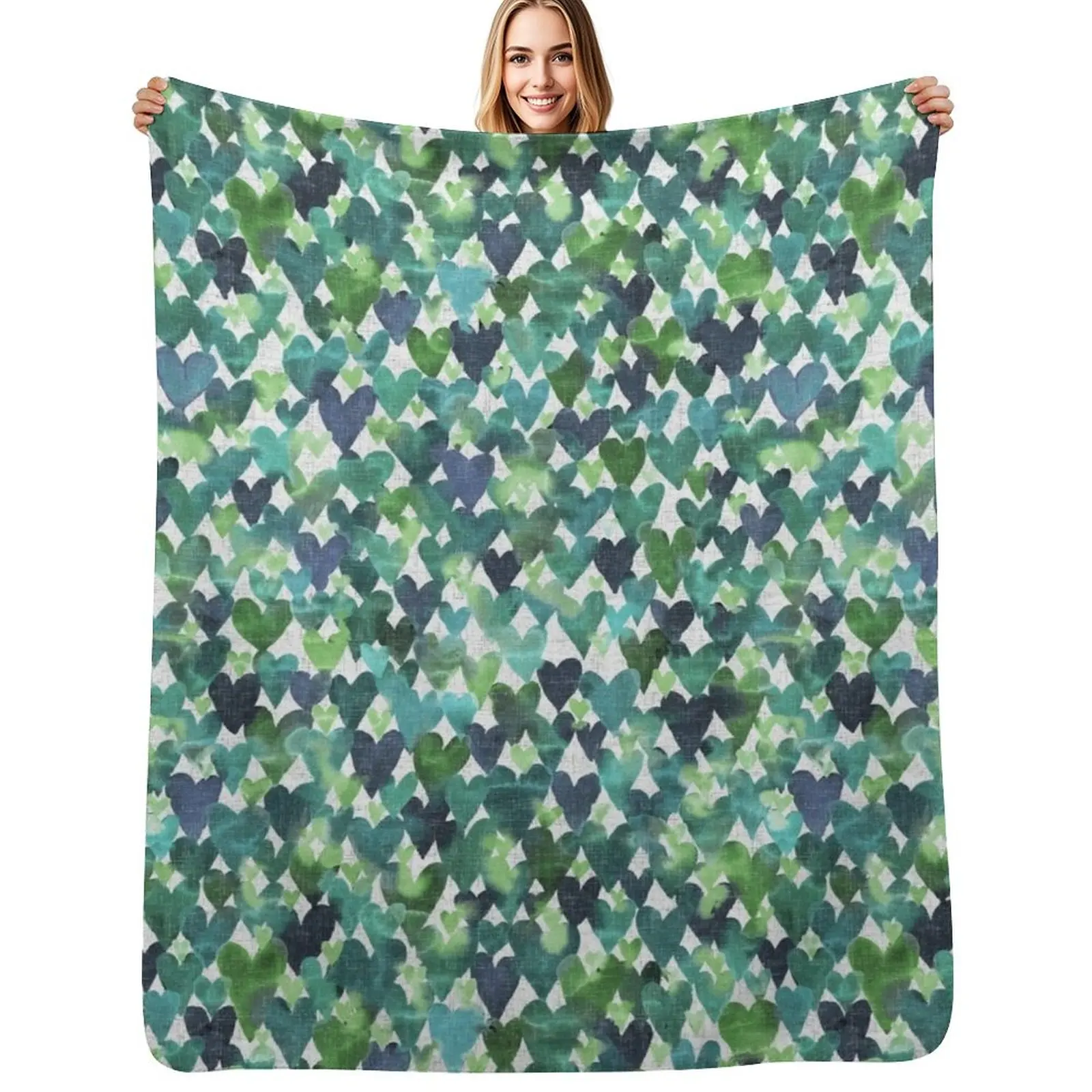 

Green at heart, 1000 watercolor hearts! Throw Blanket halloween Extra Large Throw Custom Quilt Blankets