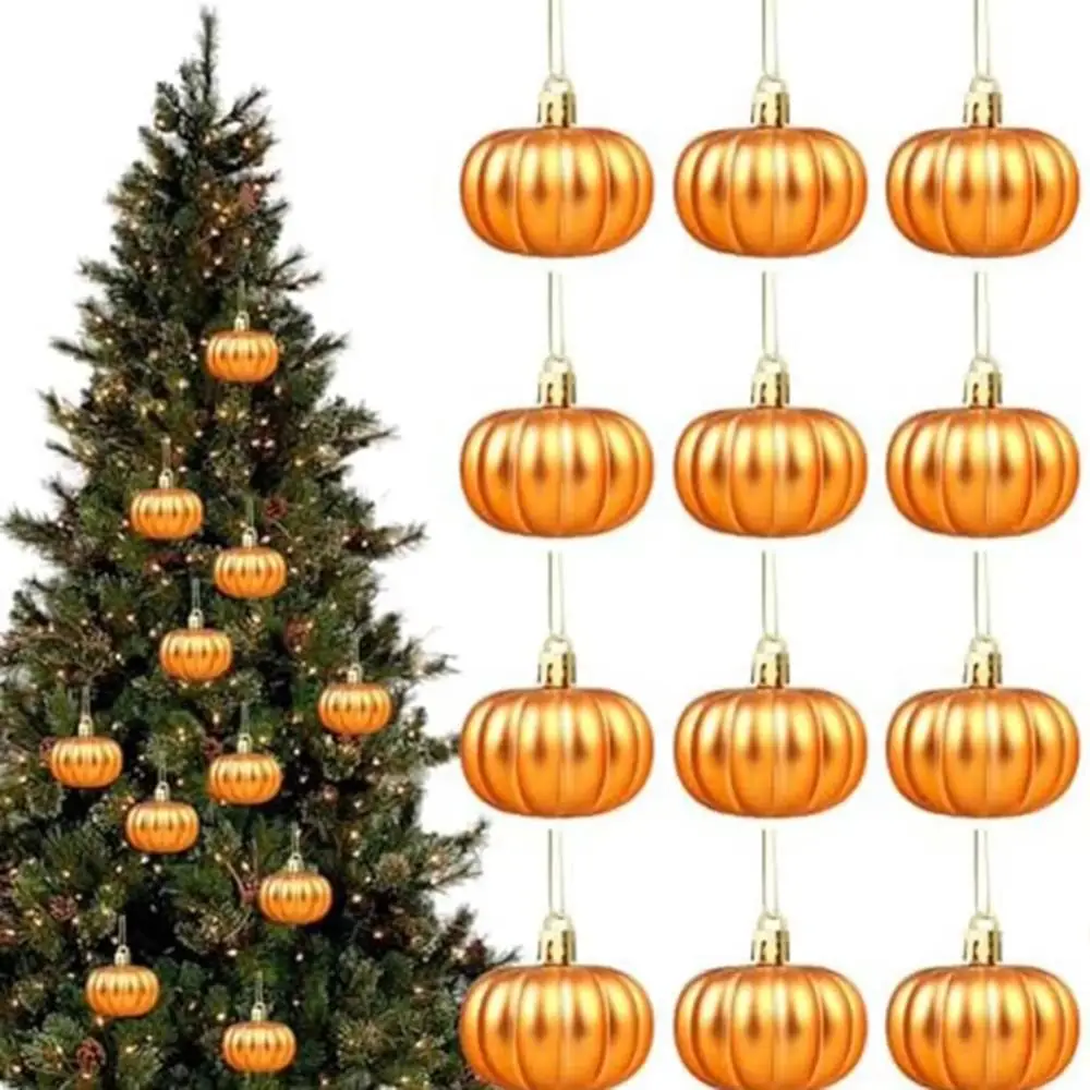 12 Pcs Matte Pumpkin Hanging Ornaments Colorful Plastic Thanksgiving Pumpkin Ball Easy To Hang Multi-functional