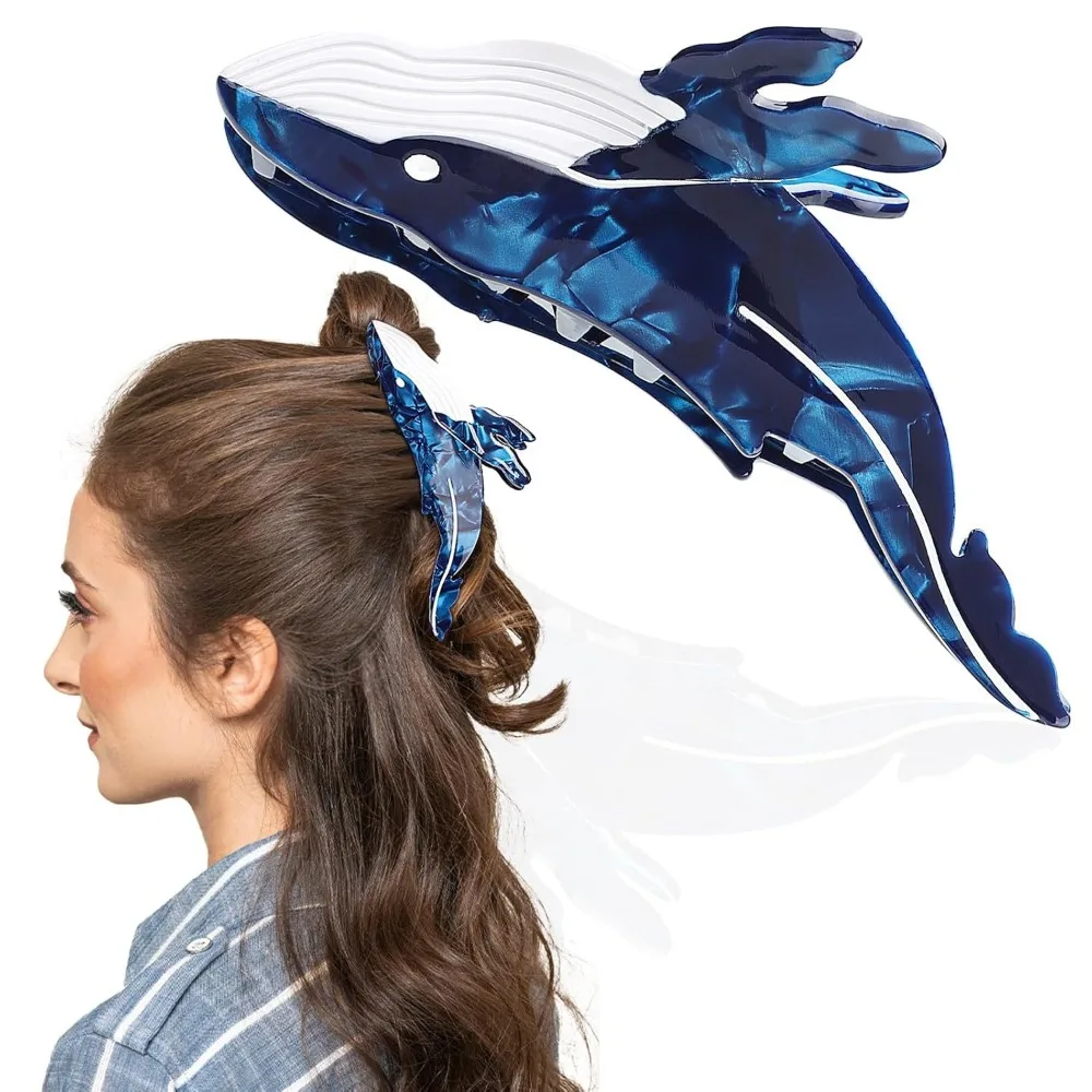 Cute Large Size Whale Hair Claw Non Slip Lightweight Acetate Hair Clips Cartoon Whale Shaped Hair Claw Women's Use