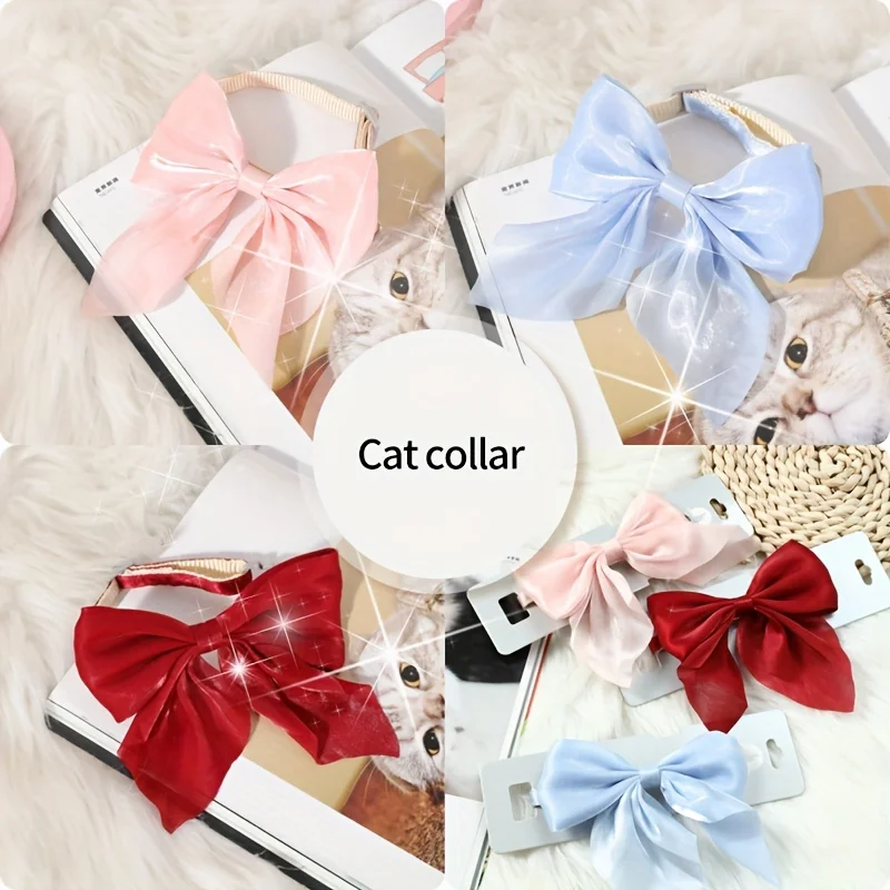 1pc Ribbon Cat Bowtie Collar, Adjustable Cat Necklace Pet Birthday Party Accessories For Cats Kittens