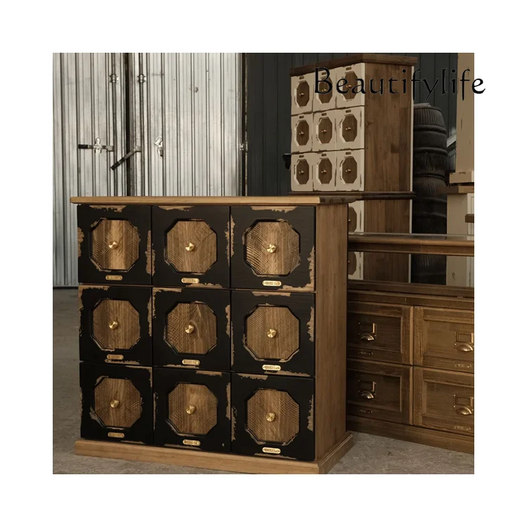 Solid Wood Multi-Drawer Storage Cabinet Household Antique Style Grid Cabinet