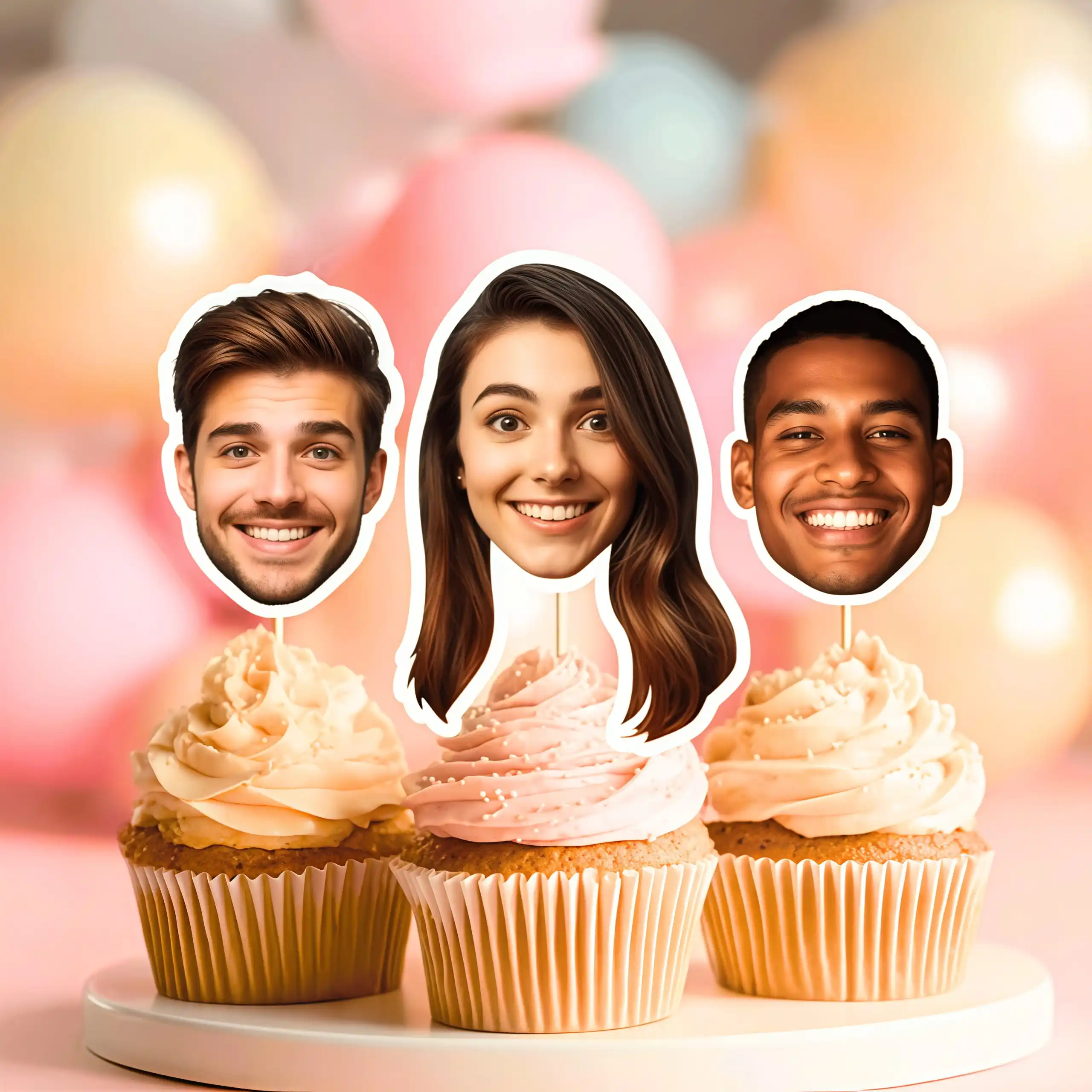 Personalisierte Papier-Cupcake-Topper, Individuelle Gesichts-Motiv Geburtstagsparty Cupcake-Dekorationen & Personalisierte Foto-Party-Dekorationen – Detail 3