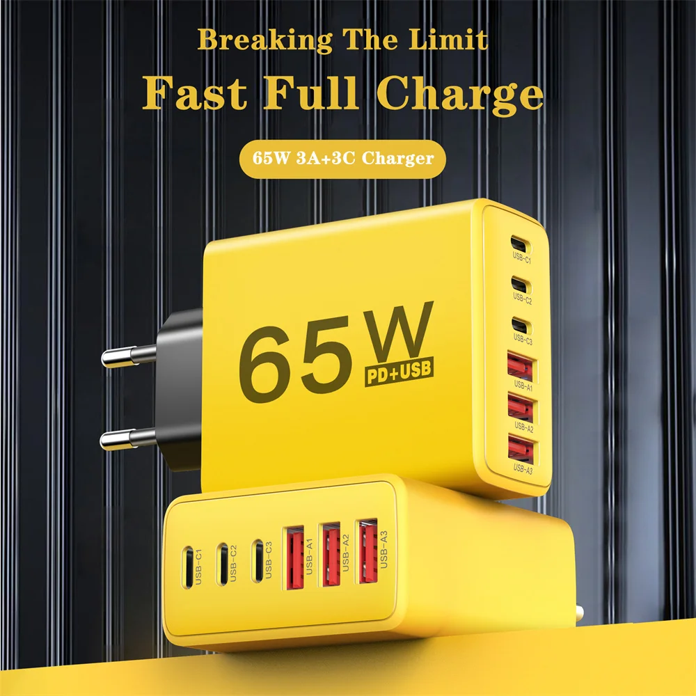 65W Multi Port USB C Fast Charging Wall Charger Universal PD QC Quick Charge Adapter EU US UK Plug for iPhone Samsung Xiaomi