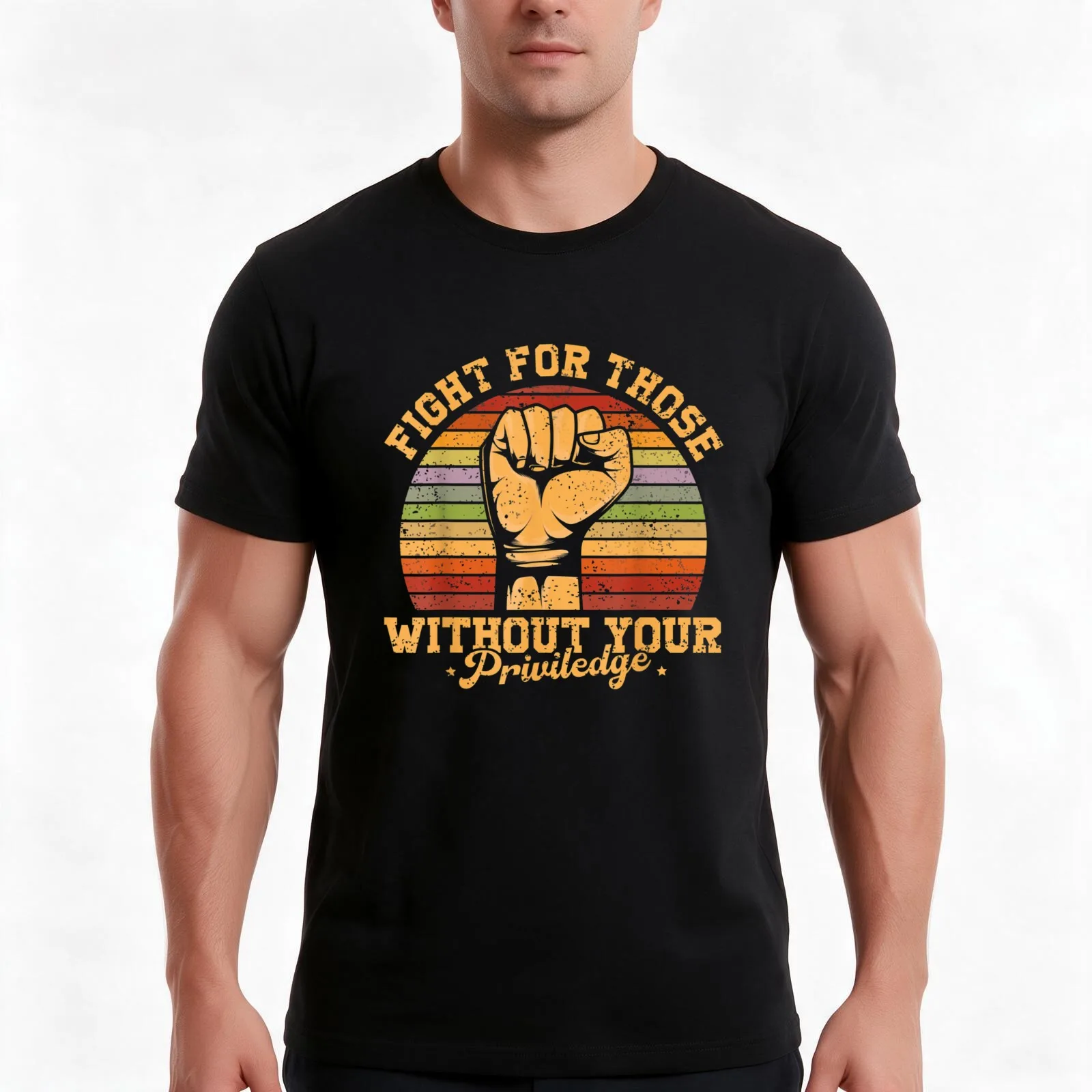 Fight For Those Without Your Privilege T-Shirt, Summer Casual Cotton Tee, Oversized Streetwear Tops, Vintage Graphic Print