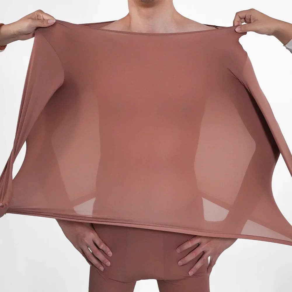 Mens Thermal Underwear Set Seamless Ultra-thin Pajamas Suit High Elastic Long Sleeve Long Johns Autumn Winter Skincare Clothing