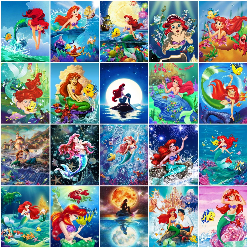 Disney Princess Diamond Painting Mermaid Ariel Diamond Mosaic Woman Cross Stitch Embroidery Cartoon Girl Wall Art Home Decor