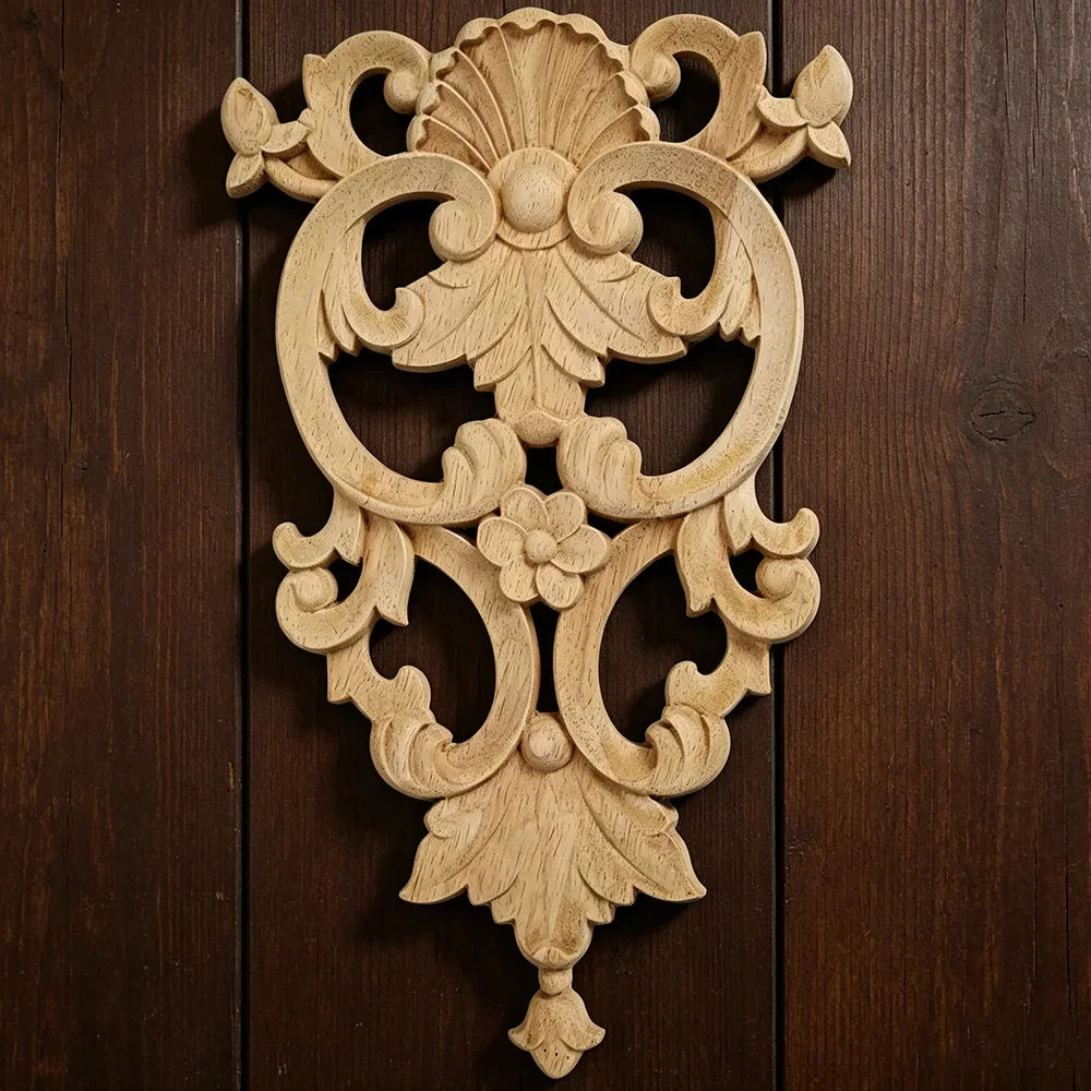 2PCS Retro Rose Floral Wood Carved Decal Corner Applique Decorate Frame Wall Doors Furniture Decorative Wooden Figurines