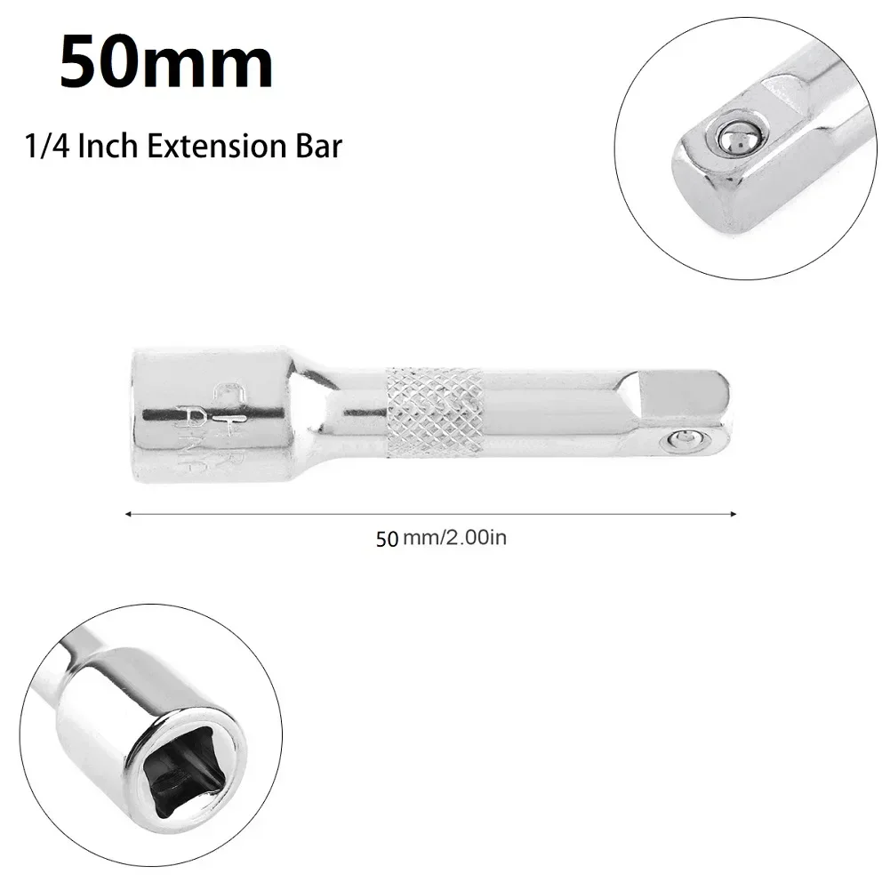 3pcs 1/4 Inch Chromed Steel Extension Bar Ratchet Socket Wrench Adapter Power Drill Adapter Long Bar Connecting Rod 50/75/100MM