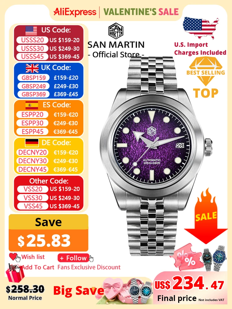 

San Martin новые спортивные часы 39 мм с эмалевым циферблатом NH35 автоматические механические мужские деловые часы с сапфировым стеклом водонепроницаемые 100 м светящиеся SN0053